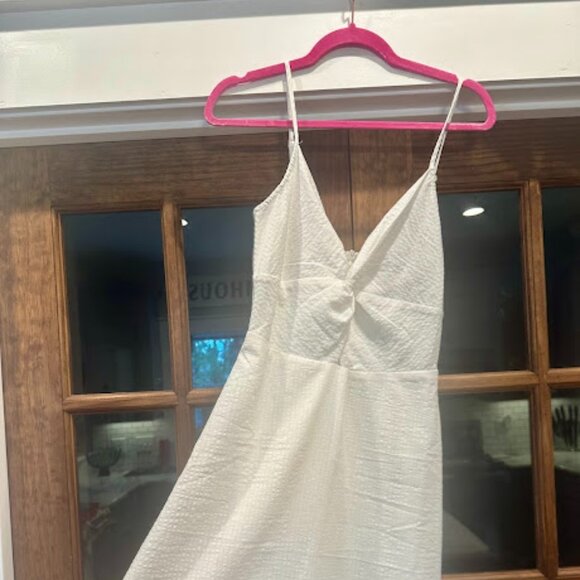 🔹Love at‎ First Sight White Spaghetti Strap Dress with Peekaboo Detail - Picture 1 of 5